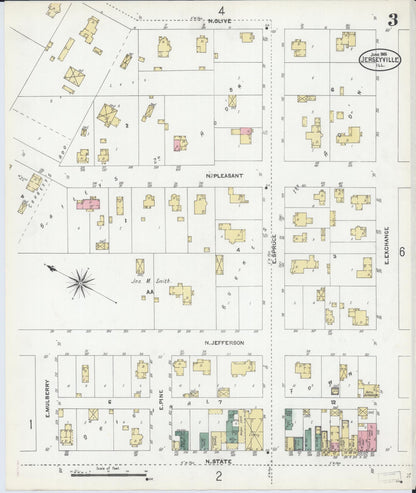 Sanborn Fire Insurance Map from Jerseyville, Jersey County, Illinois (1906), Sheet #0003 - Complete Map Set gallery image, historic Sanborn map, vintage wall art, Illinois Illinois