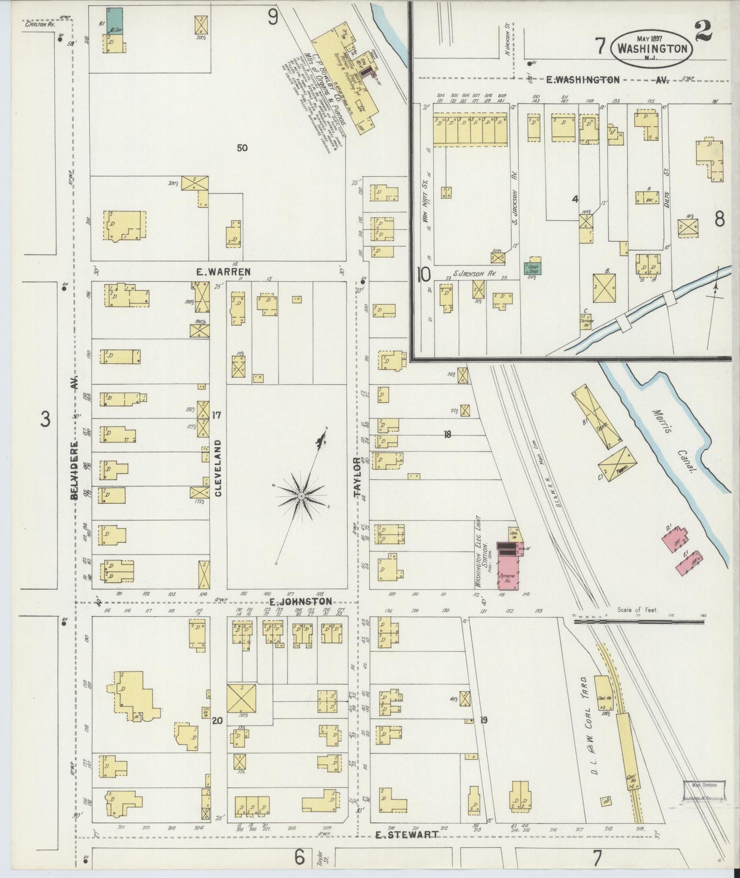 Sanborn Fire Insurance Map from Washington, Warren County, New Jersey (1897), Sheet #0002 - Historic Sanborn Fire Insurance Map Print, vintage old map wall art, antique decor, genealogy gift, Washington Washington map