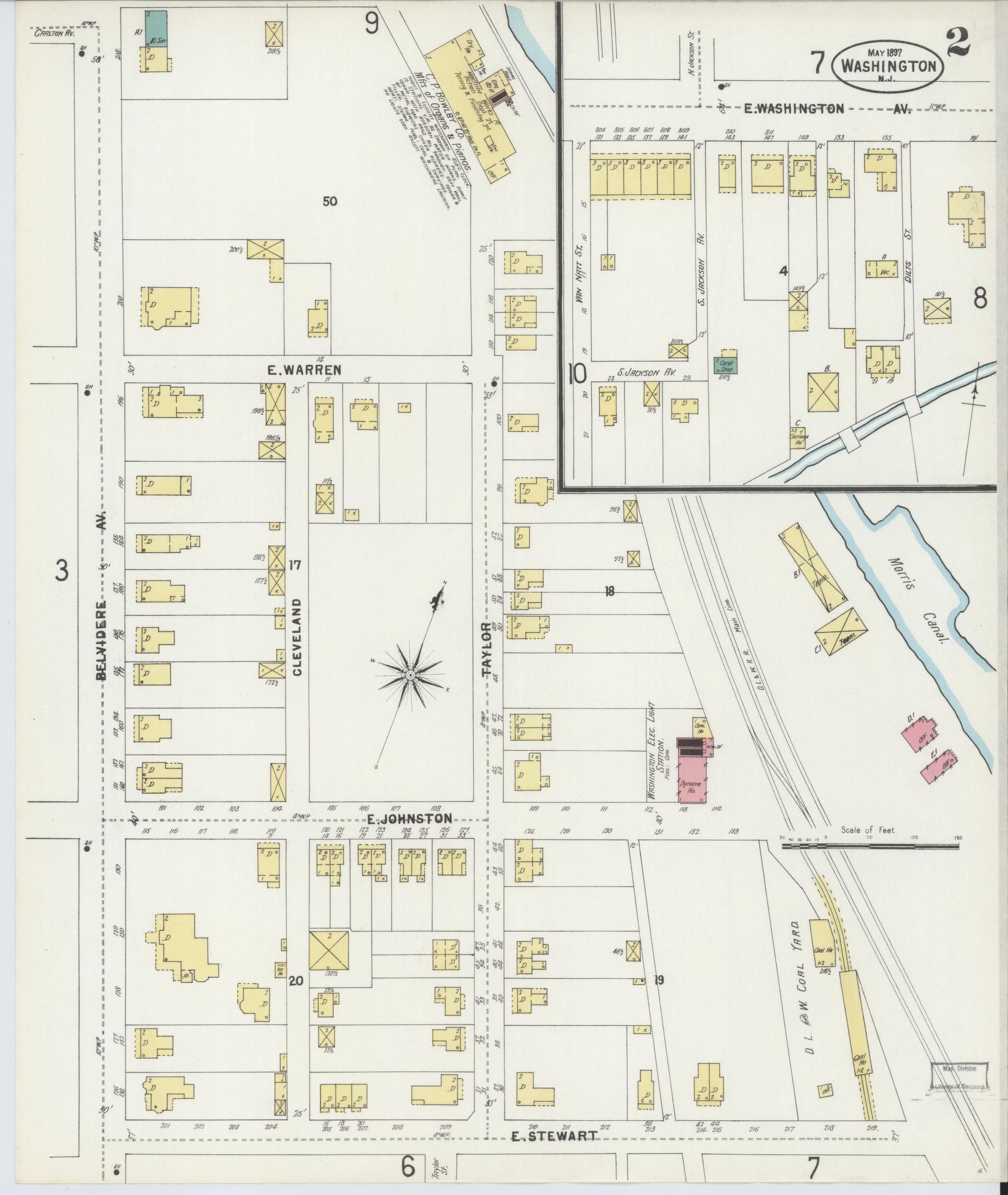 Sanborn Fire Insurance Map from Washington, Warren County, New Jersey (1897), Sheet #0002 - Historic Sanborn Fire Insurance Map Print, vintage old map wall art, antique decor, genealogy gift, Washington Washington map