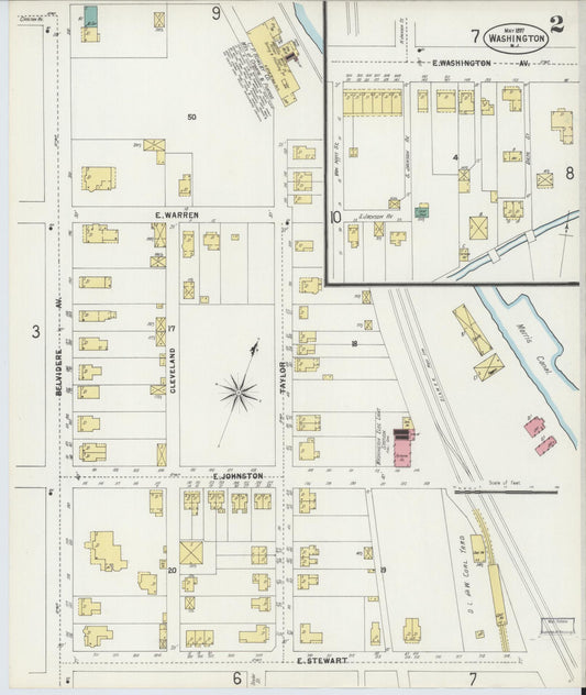 Sanborn Fire Insurance Map from Washington, Warren County, New Jersey (1897), Sheet #0002 - Historic Sanborn Fire Insurance Map Print, vintage old map wall art, antique decor, genealogy gift, Washington Washington map