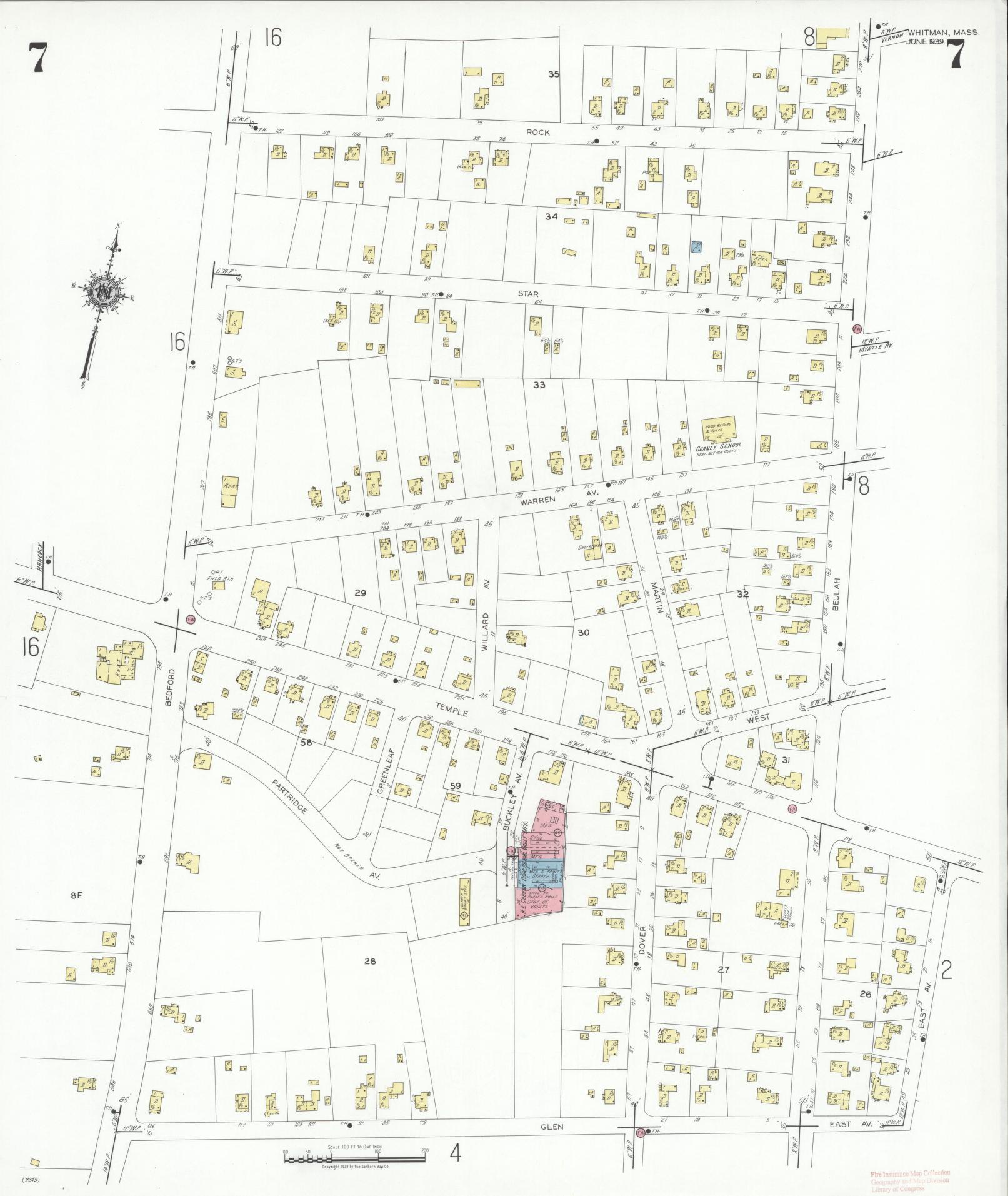 Sanborn Fire Insurance Map from Whitman, Plymouth County, Massachusetts (1939), Sheet #0007 - Complete Map Set gallery image, historic Sanborn map, vintage wall art, Massachusetts Massachusetts
