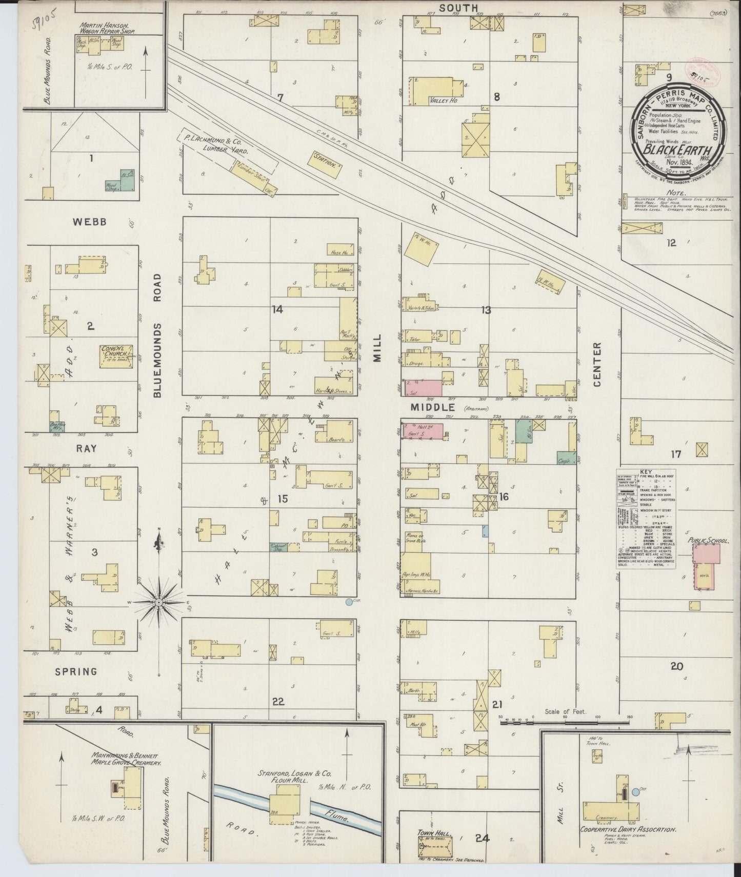 Sanborn Fire Insurance Map from Black Earth, Dane County, Wisconsin (1894), Sheet #0001 - Historic Sanborn Fire Insurance Map Print, vintage old map wall art, antique decor, genealogy gift, Wisconsin Wisconsin map