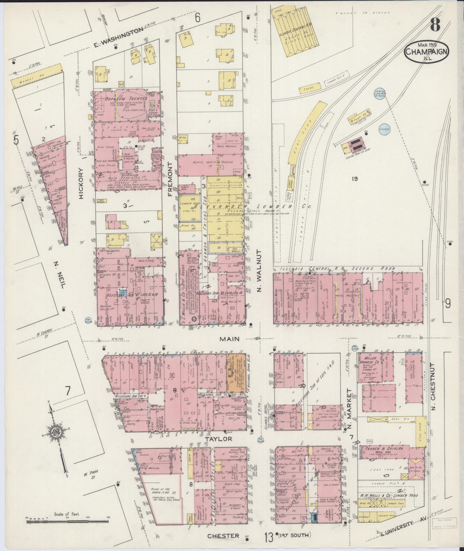 Sanborn Fire Insurance Map from Champaign, Champaign County, Illinois (1915), Sheet #0008 - Complete Map Set gallery image, historic Sanborn map, vintage wall art, Illinois Illinois