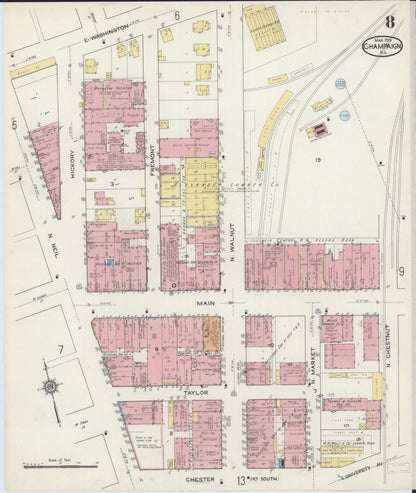 Sanborn Fire Insurance Map from Champaign, Champaign County, Illinois (1915), Sheet #0008 - Complete Map Set gallery image, historic Sanborn map, vintage wall art, Illinois Illinois