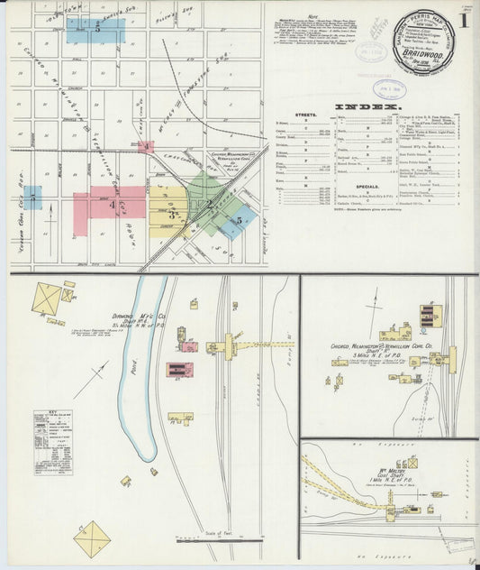 Sanborn Fire Insurance Map from Braidwood, Will County, Illinois (1898), Sheet #0001 - Complete Map Set gallery image, historic Sanborn map, vintage wall art, Illinois Illinois