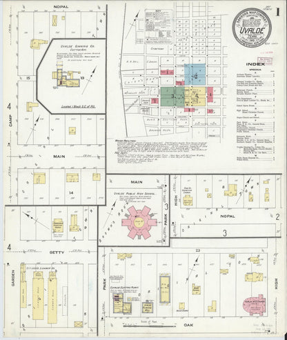 Sanborn Fire Insurance Map from Uvalde, Uvalde County, Texas (1910), Sheet #0001 - Historic Sanborn Fire Insurance Map Print, vintage old map wall art, antique decor, genealogy gift, Texas Texas map