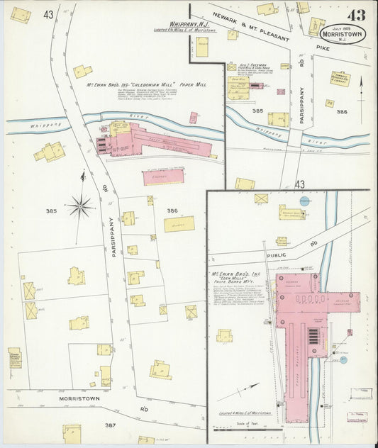 Sanborn Fire Insurance Map from Morristown, Morris County, New Jersey (1909), Sheet #0043 - Historic Sanborn Fire Insurance Map Print, vintage old map wall art, antique decor, genealogy gift, New Jersey New Jersey map