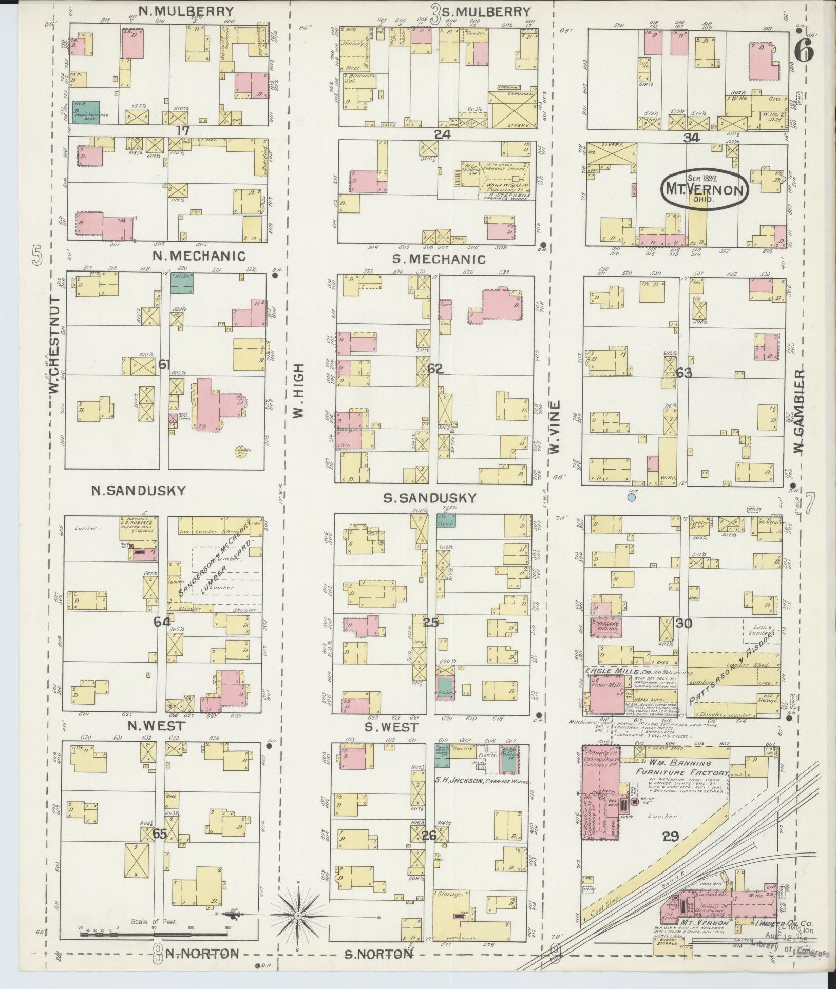 Sanborn Fire Insurance Map from Mount Vernon, Knox County, Ohio (1892), Sheet #0006 - Historic Sanborn Fire Insurance Map Print, vintage old map wall art, antique decor, genealogy gift, Ohio Ohio map