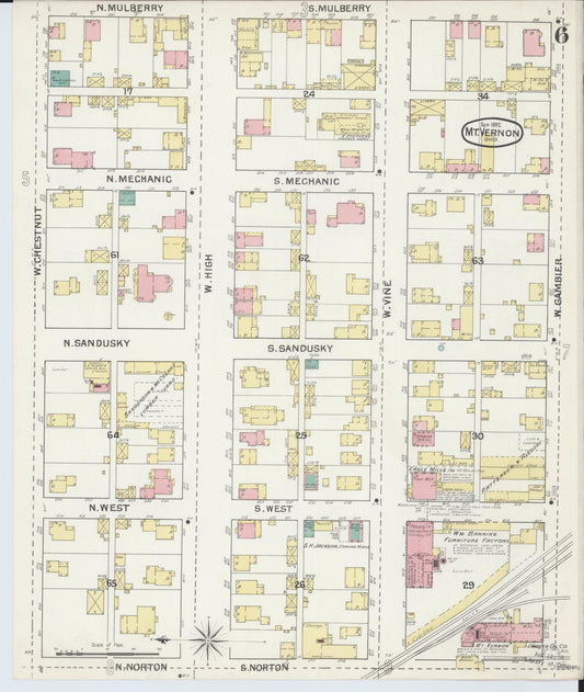 Sanborn Fire Insurance Map from Mount Vernon, Knox County, Ohio (1892), Sheet #0006 - Historic Sanborn Fire Insurance Map Print, vintage old map wall art, antique decor, genealogy gift, Ohio Ohio map