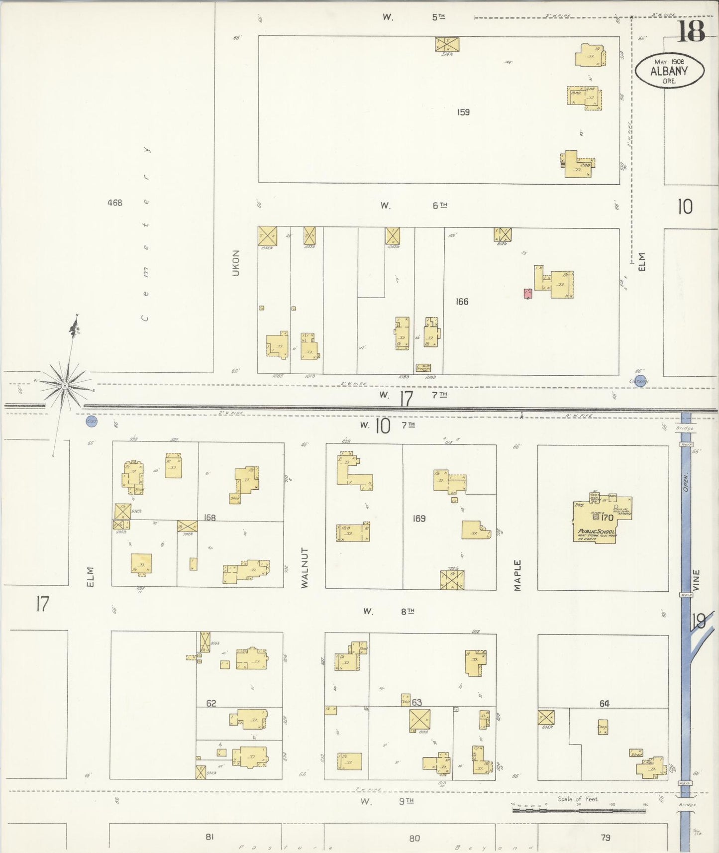 Sanborn Fire Insurance Map from Albany, Linn County, Oregon (1908), Sheet #0018 - Historic Sanborn Fire Insurance Map Print, vintage old map wall art, antique decor, genealogy gift, Oregon Oregon map