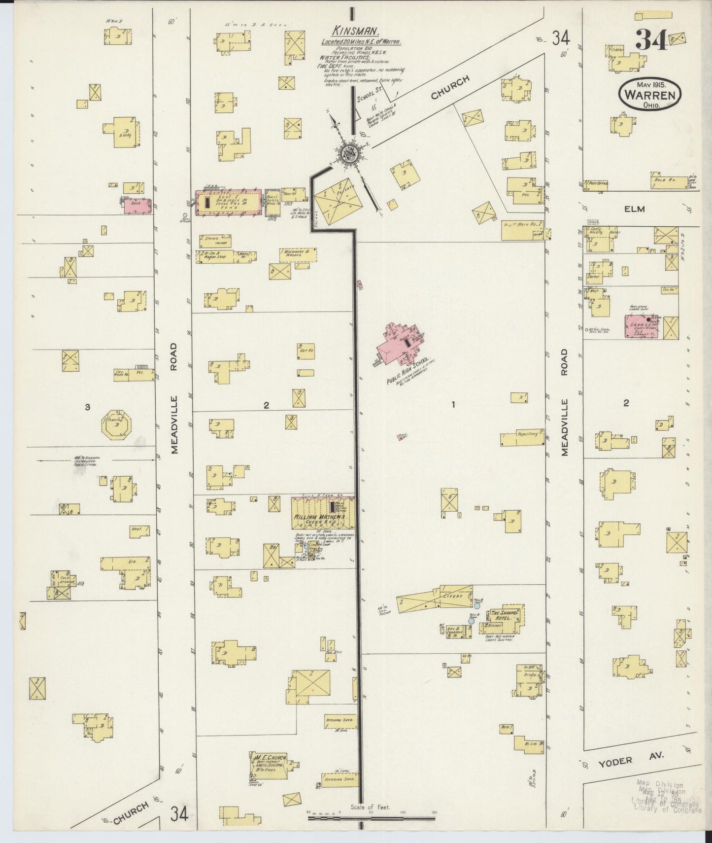 Sanborn Fire Insurance Map from Warren, Trumbull County, Ohio (1915), Sheet #0034 - Complete Map Set gallery image, historic Sanborn map, vintage wall art, Ohio Ohio