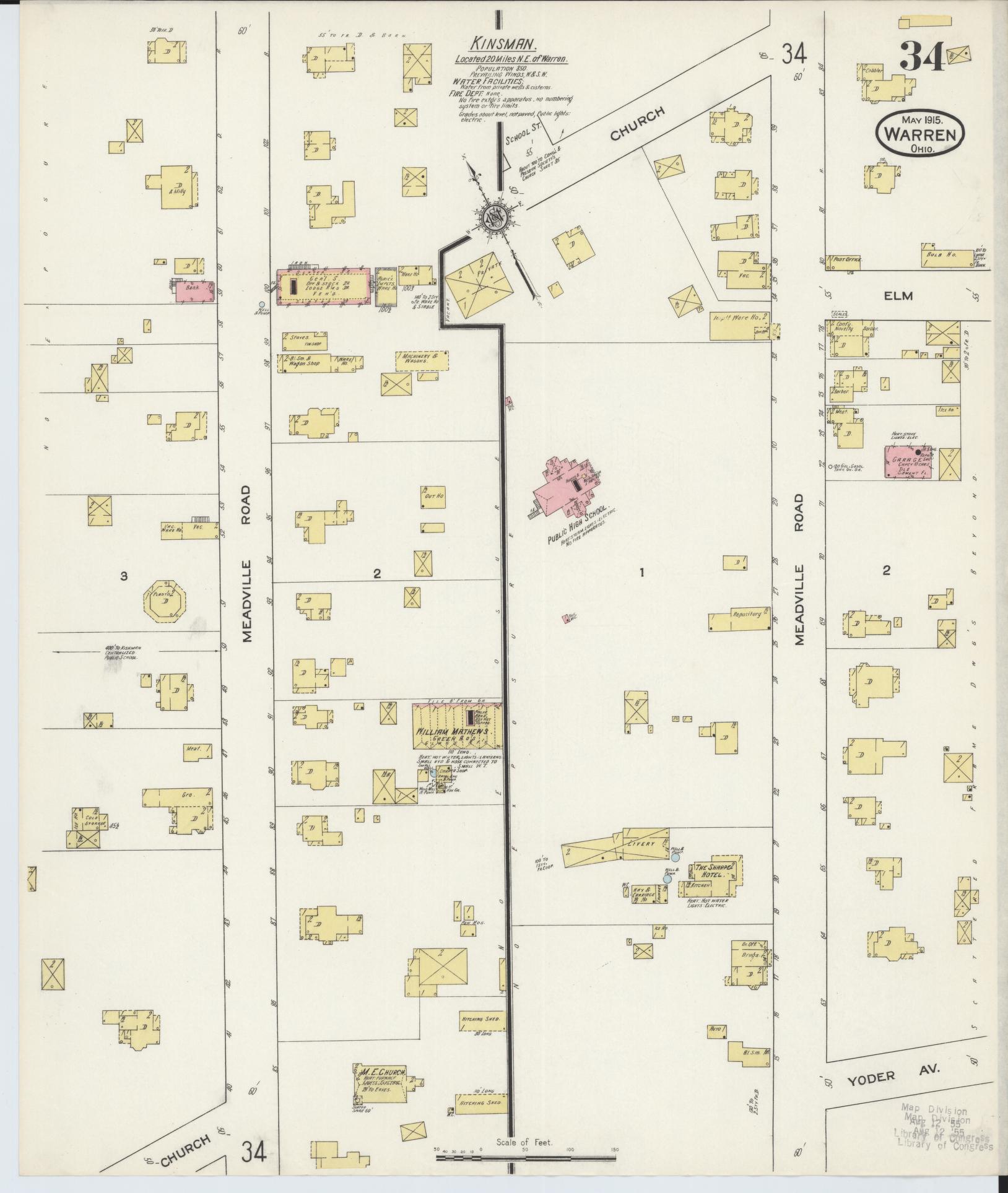 Sanborn Fire Insurance Map from Warren, Trumbull County, Ohio (1915), Sheet #0034 - Complete Map Set gallery image, historic Sanborn map, vintage wall art, Ohio Ohio