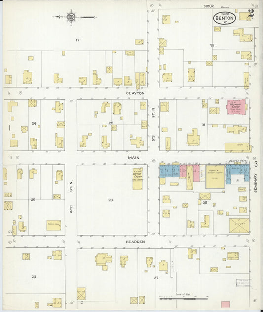 Sanborn Fire Insurance Map from Benton, Marshall County, Kentucky (1915), Sheet #0002 - Historic Sanborn Fire Insurance Map Print, vintage old map wall art, antique decor, genealogy gift, Kentucky Kentucky map