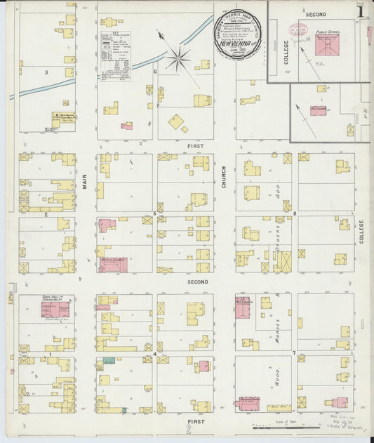 Sanborn Fire Insurance Map from New Vienna, Clinton County, Ohio (1895), Sheet #0001 - Complete Map Set gallery image, historic Sanborn map, vintage wall art, Ohio Ohio