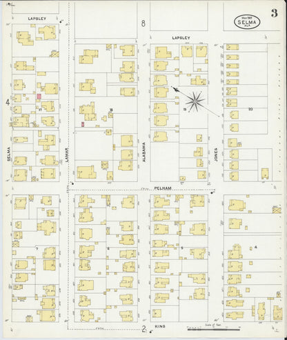 Sanborn Fire Insurance Map from Selma, Dallas County, Alabama (1907), Sheet #0003 - Complete Map Set gallery image, historic Sanborn map, vintage wall art, Alabama Alabama