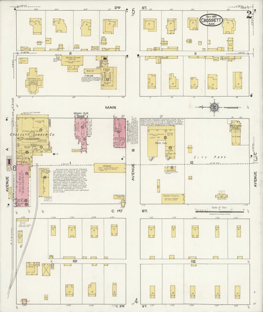 Sanborn Fire Insurance Map from Crossett, Ashley County, Arkansas (1921), Sheet #0002 - Historic Sanborn Fire Insurance Map Print, vintage old map wall art, antique decor, genealogy gift, Arkansas Arkansas map