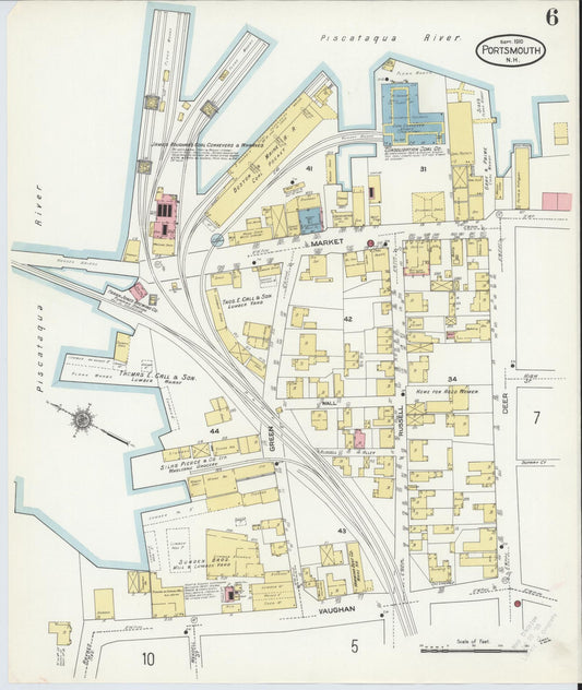 Sanborn Fire Insurance Map from Portsmouth, Rockingham County, New Hampshire (1910), Sheet #0006 - Historic Sanborn Fire Insurance Map Print, vintage old map wall art, antique decor, genealogy gift, New Hampshire New Hampshire map