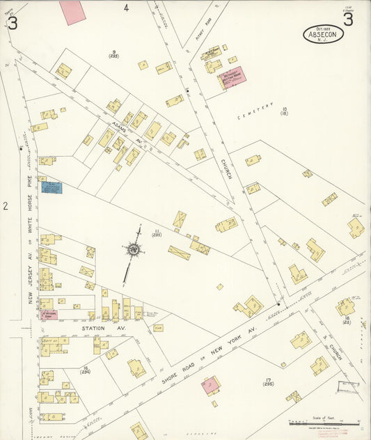 Sanborn Fire Insurance Map from Absecon, Atlantic County, New Jersey (1923), Sheet #0003 - Historic Sanborn Fire Insurance Map Print, vintage old map wall art, antique decor, genealogy gift, New Jersey New Jersey map