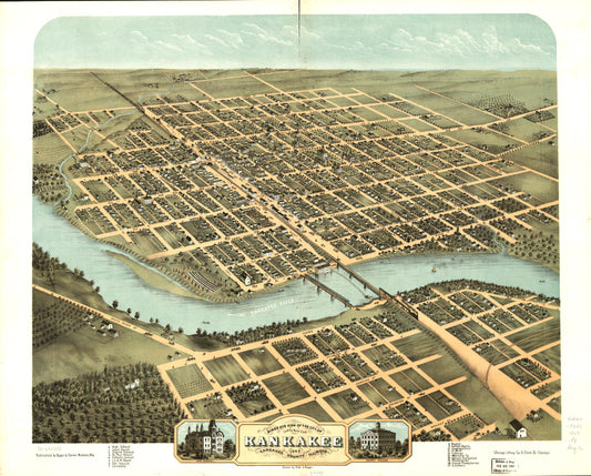 Bird's eye view of the city of Kankakee, Kankakee County, Illinois 1869. (1869) – Historic Bird’s-Eye View Panorama Print