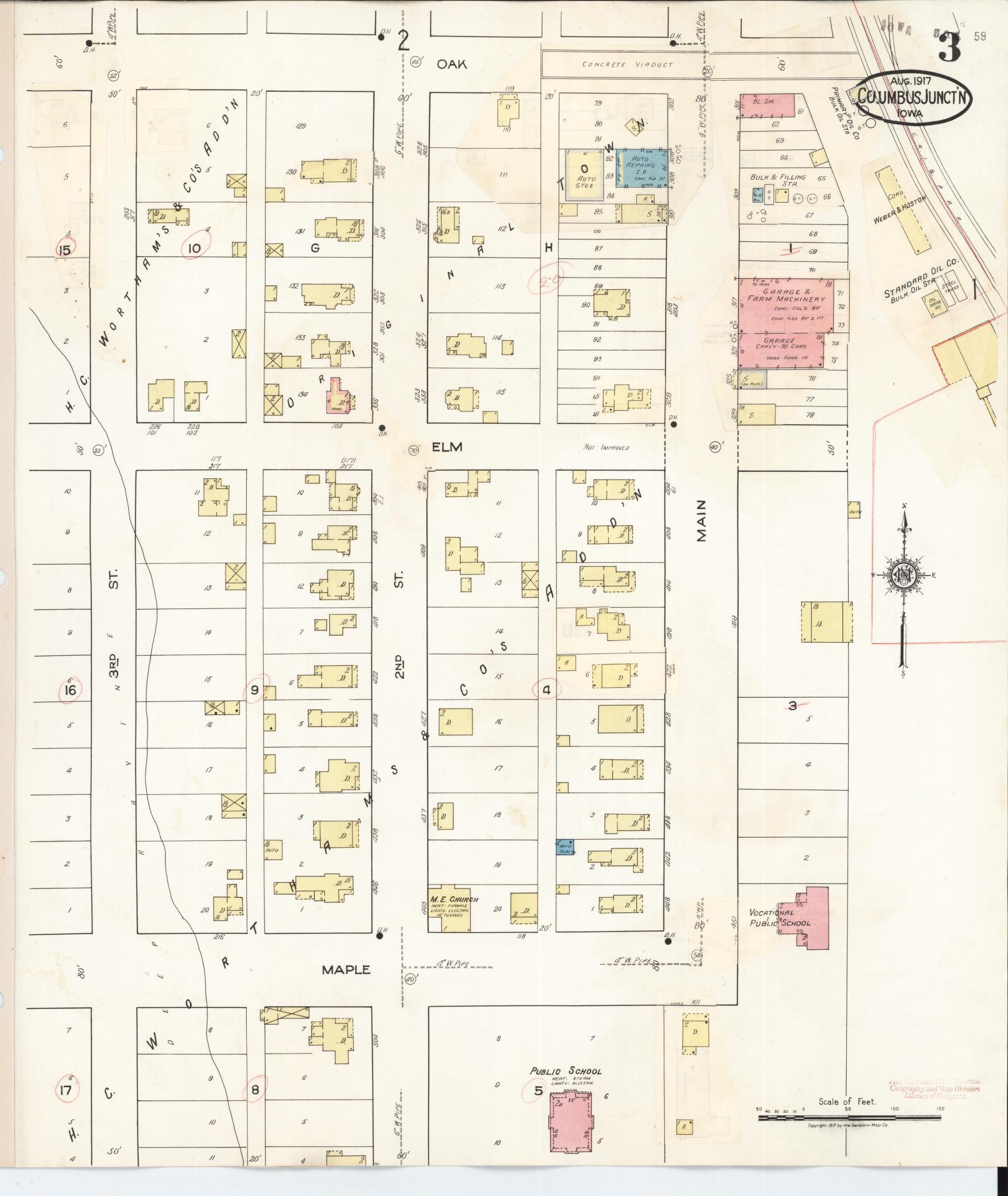 Sanborn Fire Insurance Map from Columbus Junction, Louisa County, Iowa (1935), Sheet #0003 - Historic Sanborn Fire Insurance Map Print, vintage old map wall art