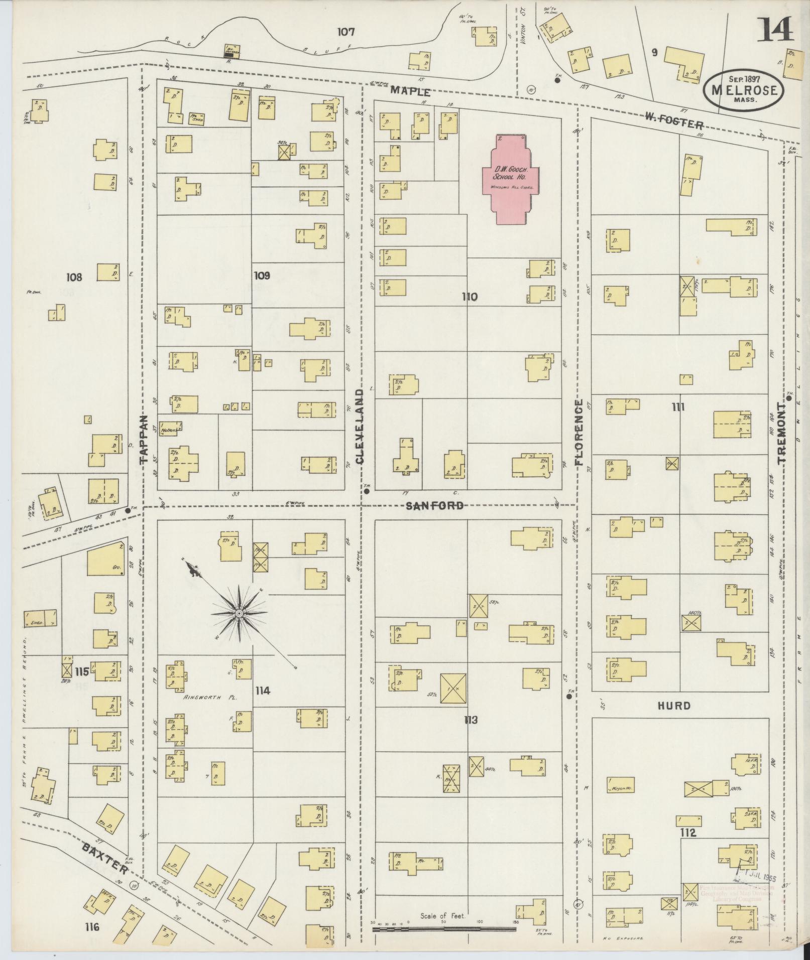 Sanborn Fire Insurance Map from Melrose, Middlesex County, Massachusetts (1897), Sheet #0014 - Complete Map Set gallery image, historic Sanborn map, vintage wall art, Massachusetts Massachusetts