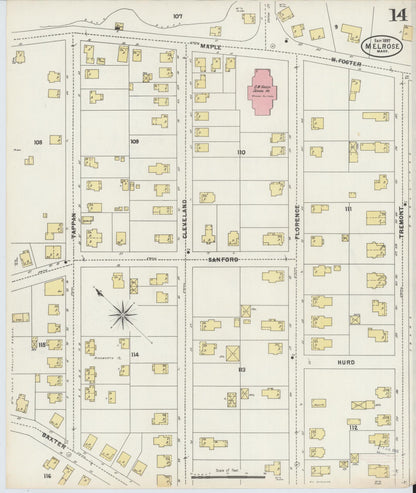 Sanborn Fire Insurance Map from Melrose, Middlesex County, Massachusetts (1897), Sheet #0014 - Complete Map Set gallery image, historic Sanborn map, vintage wall art, Massachusetts Massachusetts