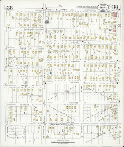Sanborn Fire Insurance Map from Beloit, Rock County, Wisconsin (1926), Sheet #0038 - Historic Sanborn Fire Insurance Map Print, vintage old map wall art, antique decor, genealogy gift, Wisconsin Wisconsin map
