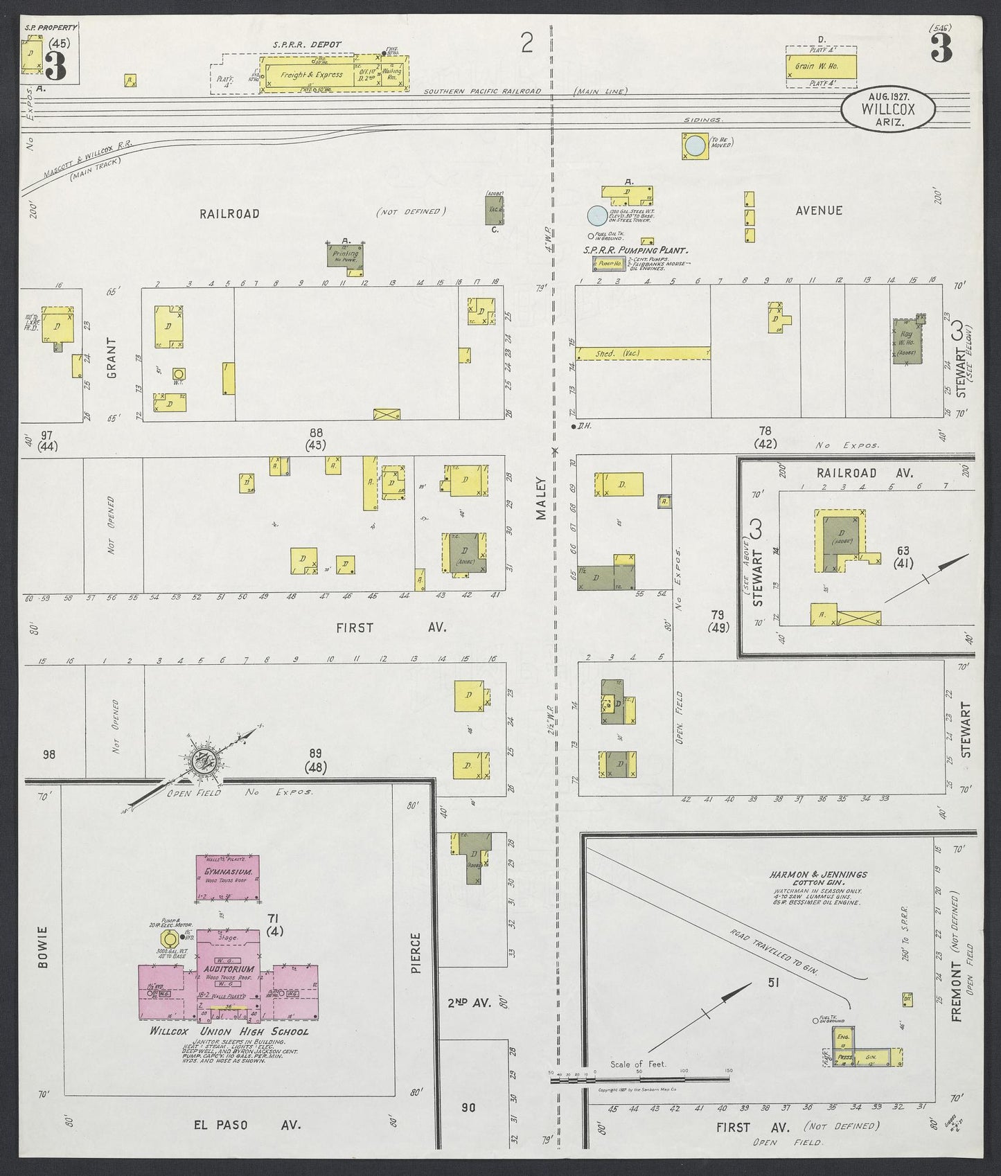 Sanborn Fire Insurance Map from Willcox, Cochise County, Arizona (1927), Sheet #0003 - Historic Sanborn Fire Insurance Map Print, vintage old map wall art, antique decor, genealogy gift, Arizona Arizona map