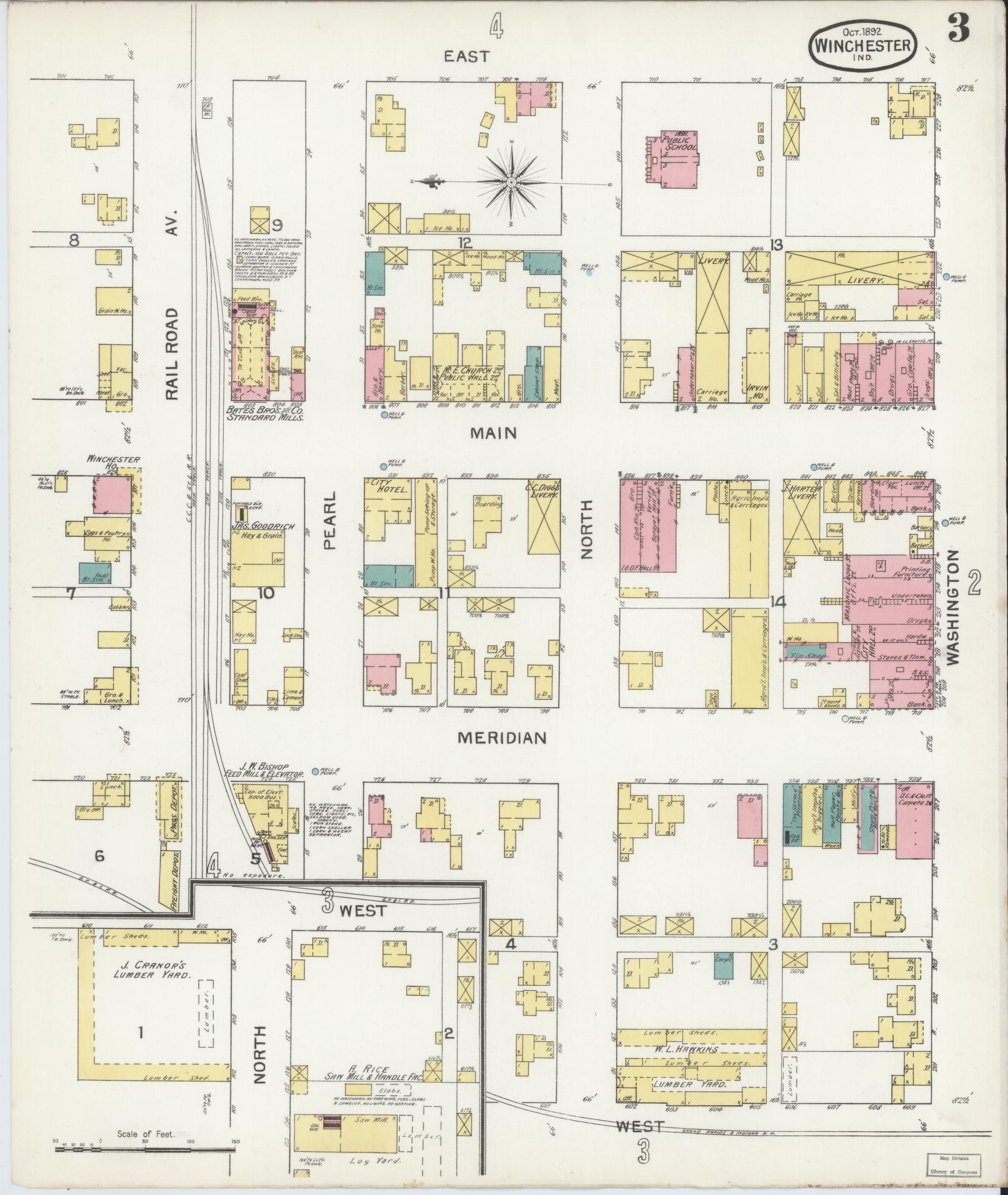 Sanborn Fire Insurance Map from Winchester, Randolph County, Indiana (1892), Sheet #0003 - Complete Map Set gallery image, historic Sanborn map, vintage wall art, Indiana Indiana