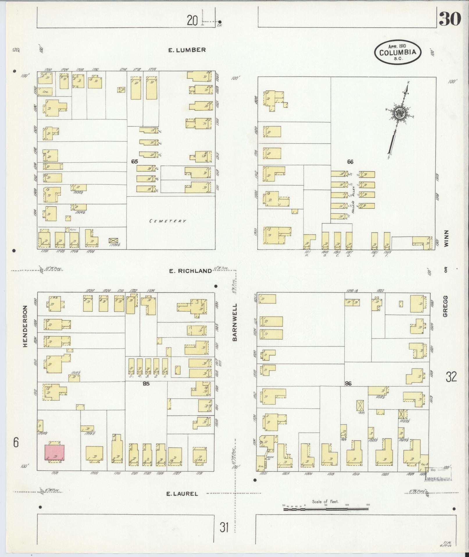 Sanborn Fire Insurance Map from Columbia, Richland County, South Carolina (1910), Sheet #0030 - Complete Map Set gallery image, historic Sanborn map, vintage wall art, South Carolina South Carolina