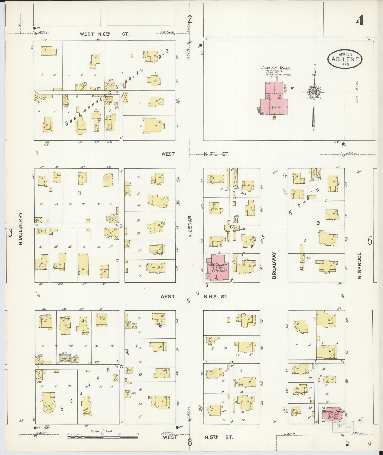 Sanborn Fire Insurance Map from Abilene, Dickinson County, Kansas (1912), Sheet #0004 - Complete Map Set gallery image, historic Sanborn map, vintage wall art, Kansas Kansas