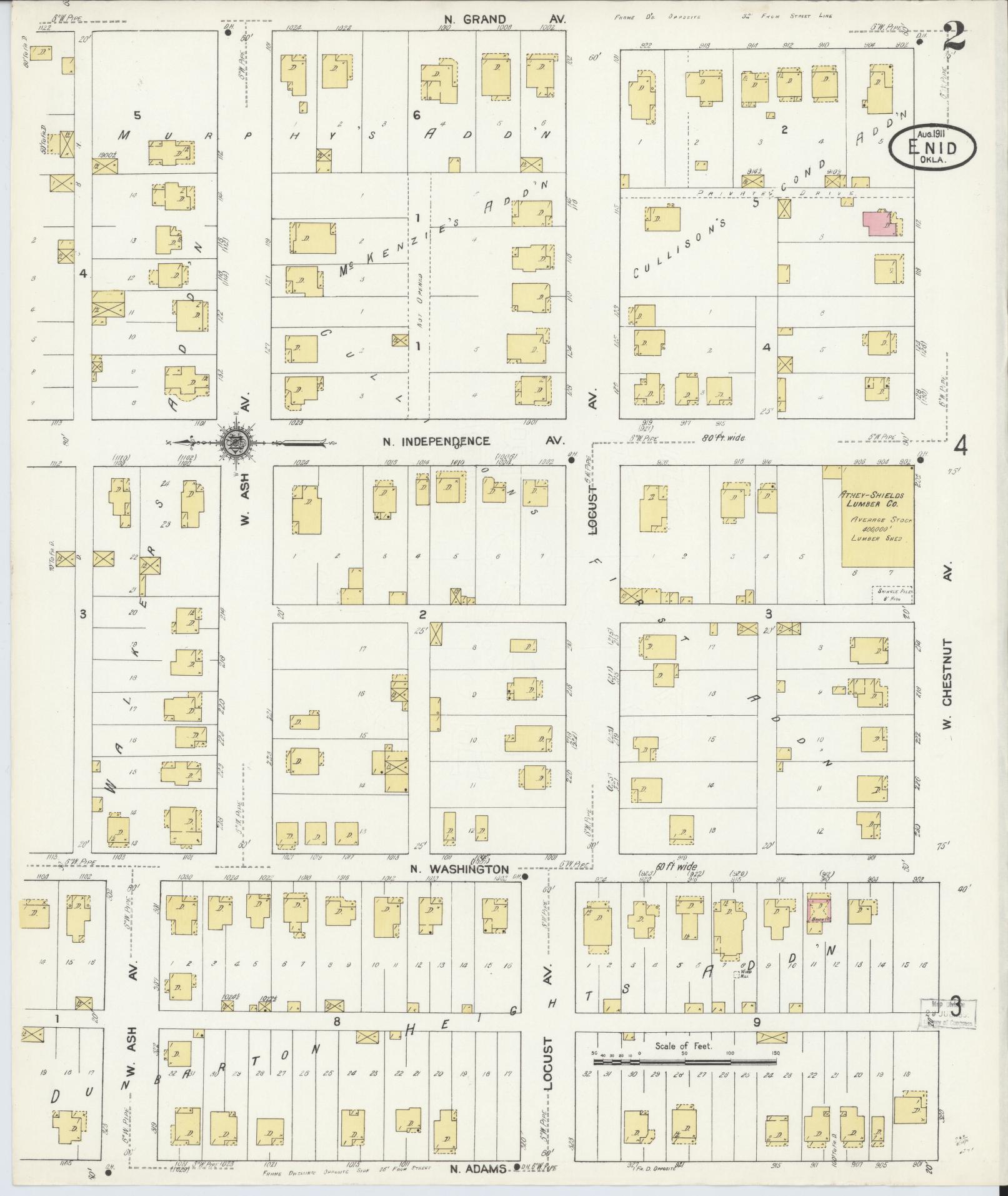 Sanborn Fire Insurance Map from Enid, Garfield County, Oklahoma (1911), Sheet #0002 - Complete Map Set gallery image, historic Sanborn map, vintage wall art, Oklahoma Oklahoma