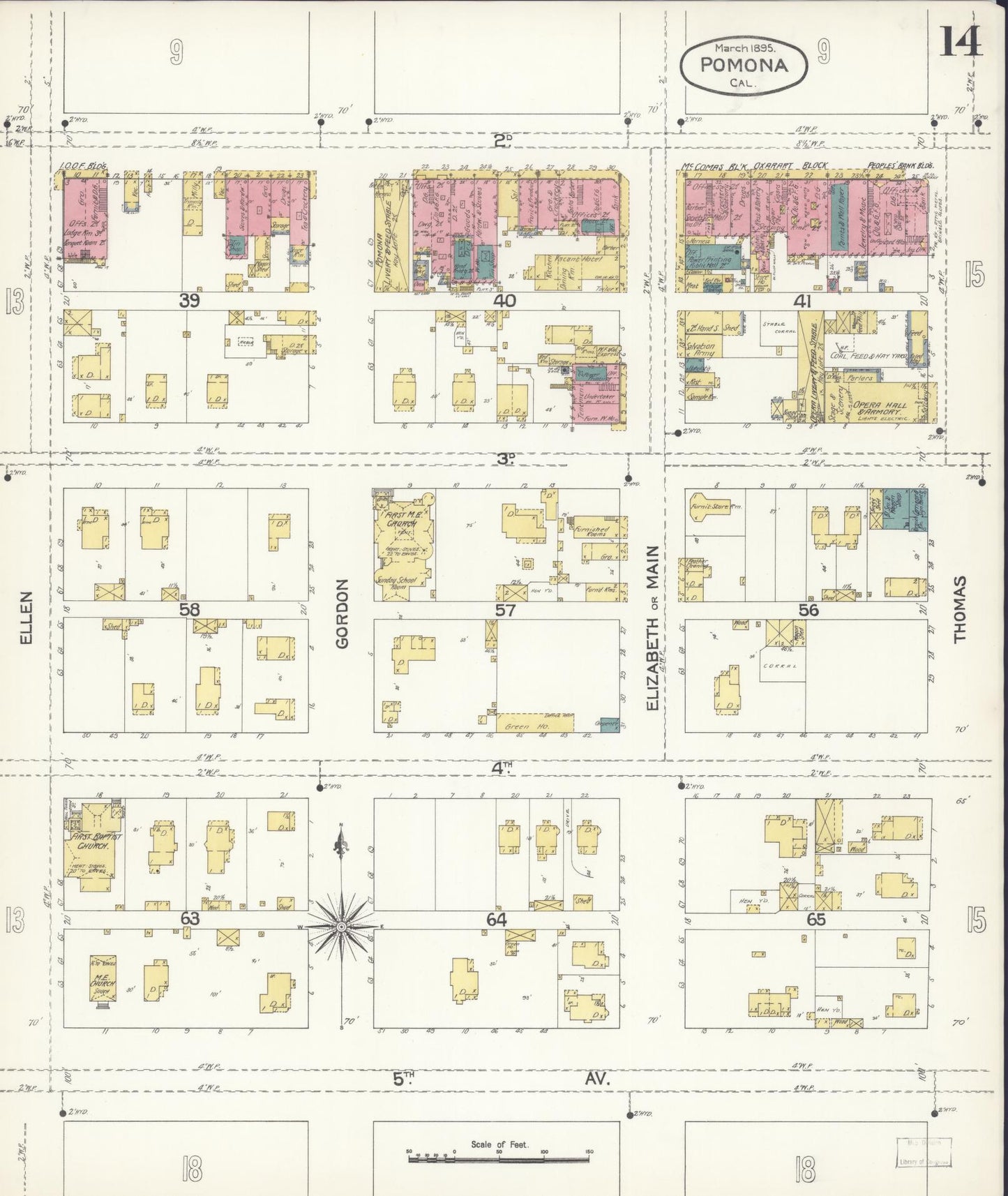 Sanborn Fire Insurance Map from Pomona, Los Angeles County, California (1895), Sheet #0014 - Complete Map Set gallery image, historic Sanborn map, vintage wall art, California California