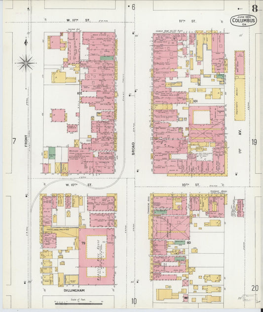 Sanborn Fire Insurance Map from Columbus, Muscogee County, Georgia (1900), Sheet #0008 - Historic Sanborn Fire Insurance Map Print, vintage old map wall art, antique decor, genealogy gift, Georgia Georgia map