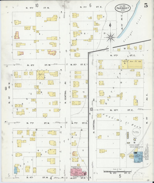 Sanborn Fire Insurance Map from Faribault, Rice County, Minnesota (1909), Sheet #0005 - Historic Sanborn Fire Insurance Map Print, vintage old map wall art, antique decor, genealogy gift, Minnesota Minnesota map