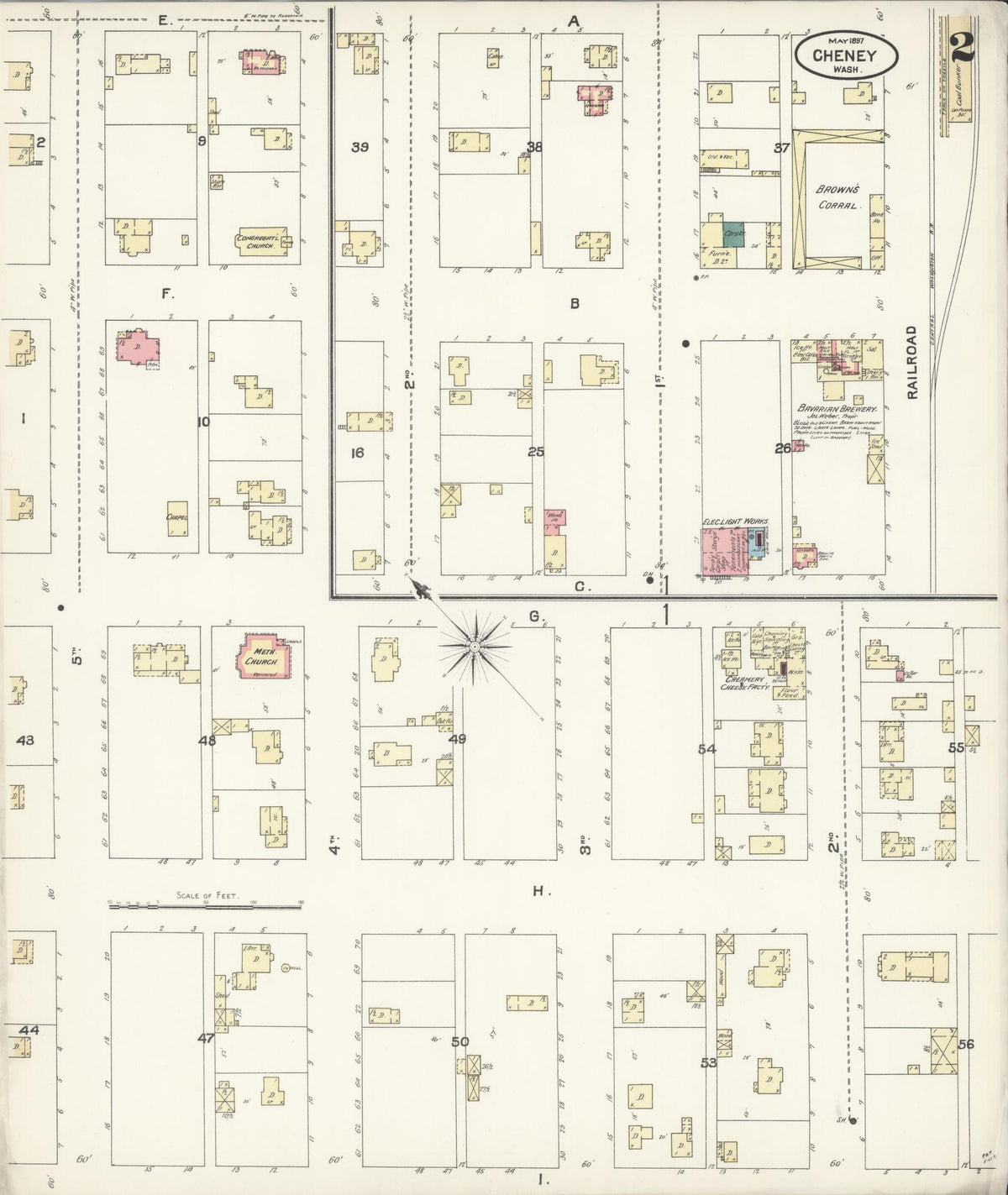 Sanborn Fire Insurance Map from Cheney, Spokane County, Washington (1897), Sheet #0002 - Historic Sanborn Fire Insurance Map Print, vintage old map wall art, antique decor, genealogy gift, Washington Washington map