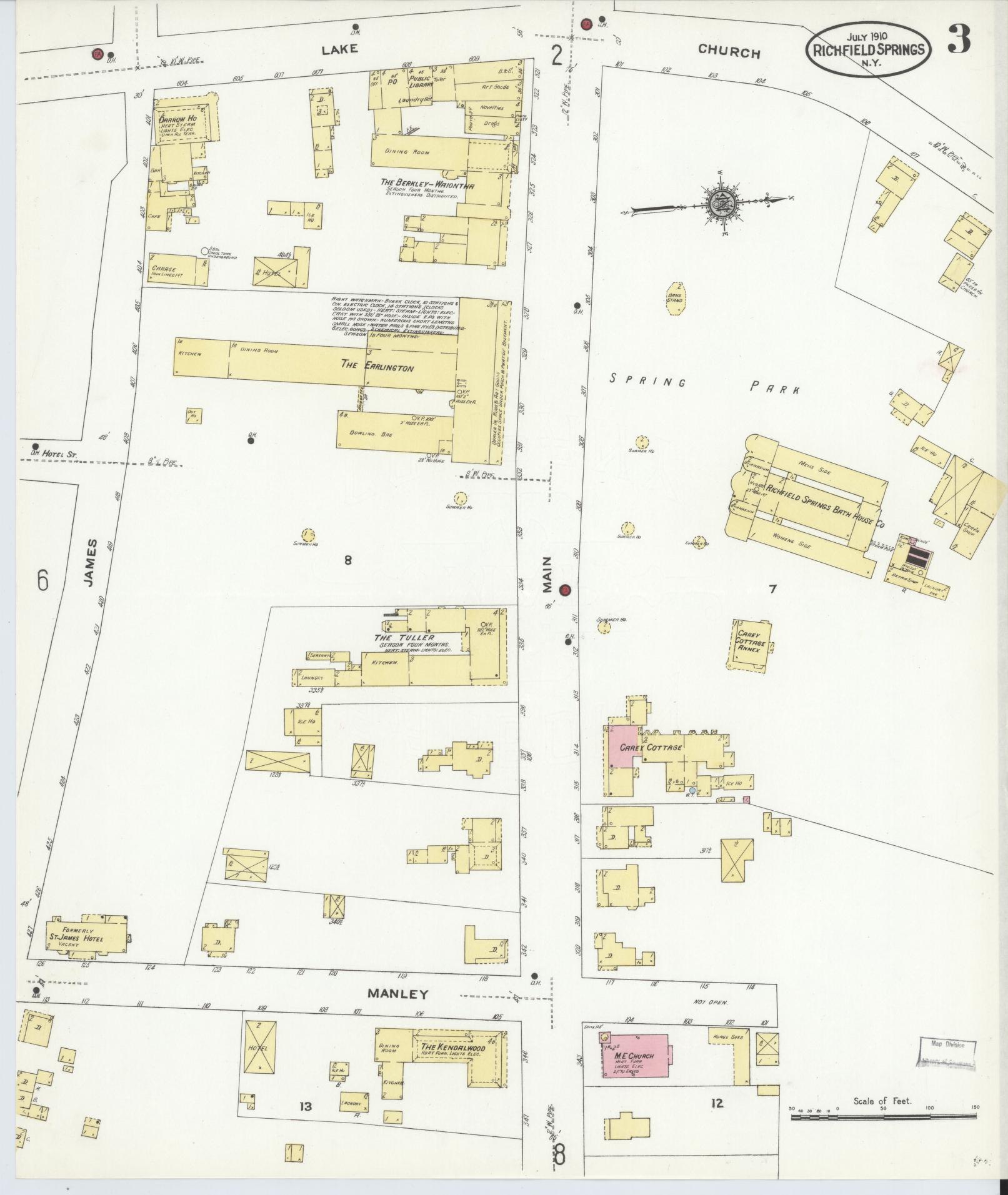 Sanborn Fire Insurance Map from Richfield Springs, Otsego County, New York (1910), Sheet #0003 - Complete Map Set gallery image, historic Sanborn map, vintage wall art, New York New York