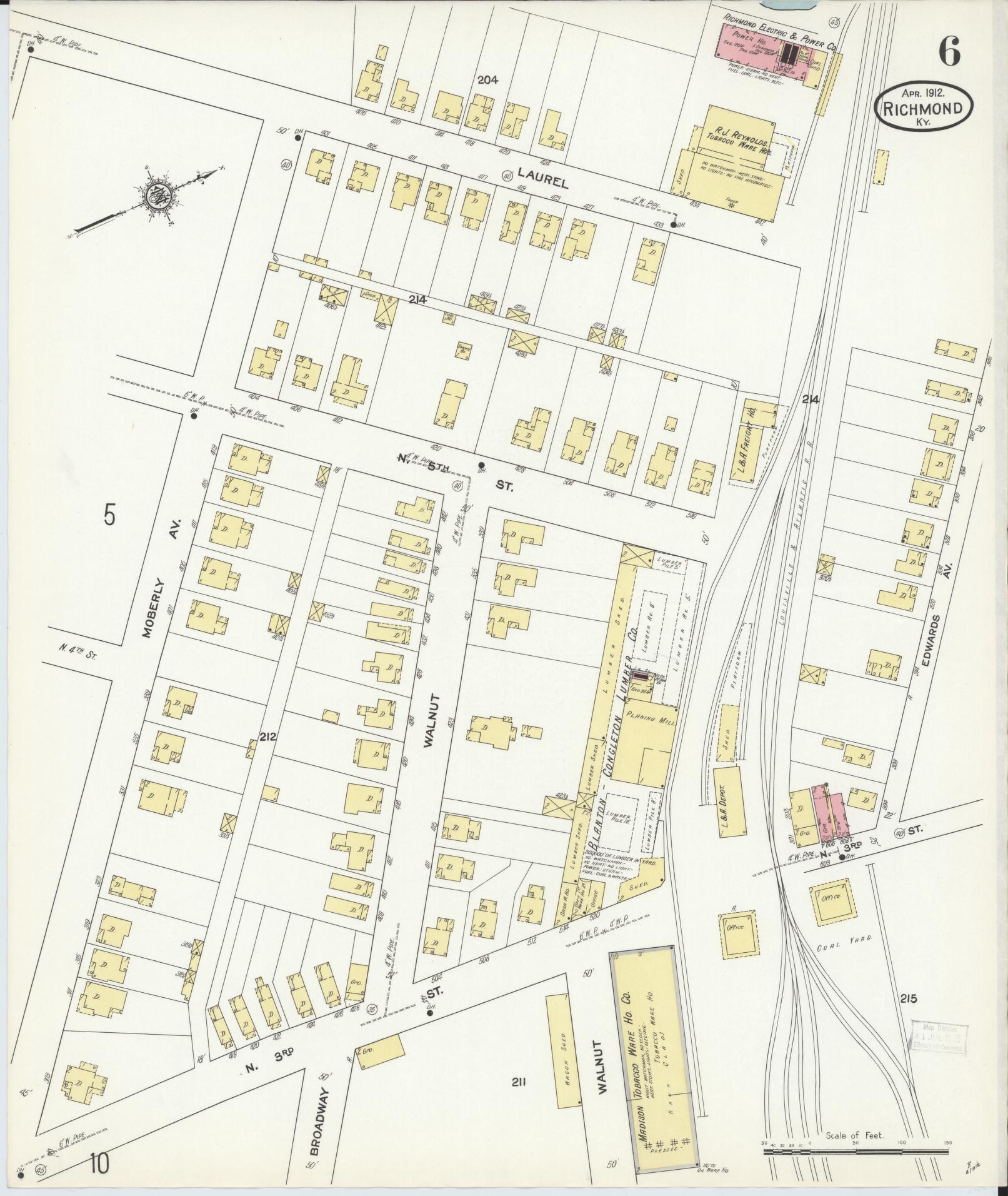 Sanborn Fire Insurance Map from Richmond, Madison County, Kentucky (1912), Sheet #0006 - Complete Map Set gallery image, historic Sanborn map, vintage wall art, Kentucky Kentucky