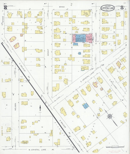Sanborn Fire Insurance Map from Crystal Lake, McHenry County, Illinois (1929), Sheet #0008 - Historic Sanborn Fire Insurance Map Print, vintage old map wall art, antique decor, genealogy gift, Illinois Illinois map