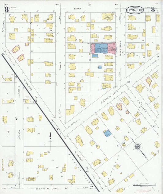 Sanborn Fire Insurance Map from Crystal Lake, McHenry County, Illinois (1929), Sheet #0008 - Historic Sanborn Fire Insurance Map Print, vintage old map wall art, antique decor, genealogy gift, Illinois Illinois map