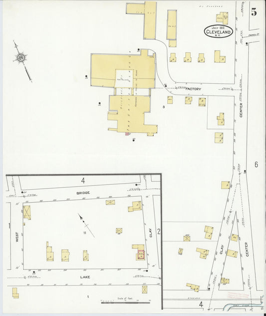 Sanborn Fire Insurance Map from Cleveland, Oswego County, New York (1912), Sheet #0005 - Historic Sanborn Fire Insurance Map Print, vintage old map wall art, antique decor, genealogy gift, New York New York map