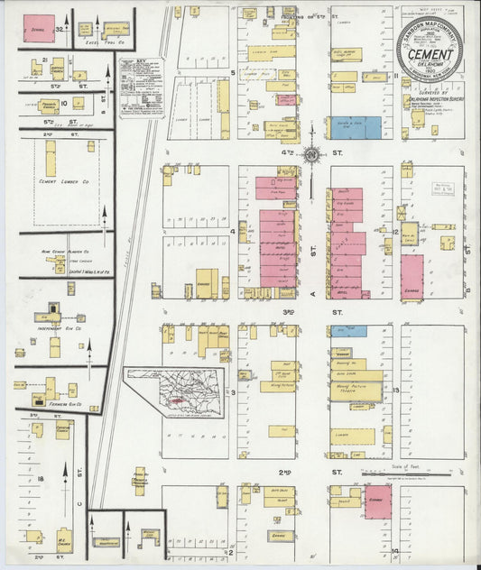 Sanborn Fire Insurance Map from Cement, Caddo County, Oklahoma (1920), Sheet #0001 - Historic Sanborn Fire Insurance Map Print, vintage old map wall art, antique decor, genealogy gift, Oklahoma Oklahoma map