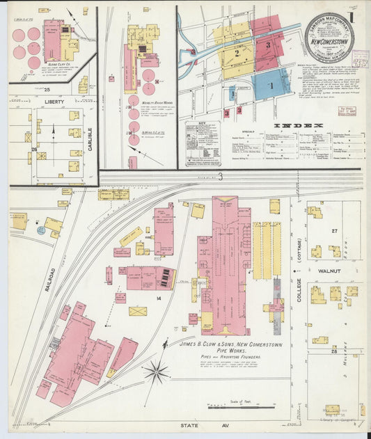 Sanborn Fire Insurance Map from Newcomerstown, Tuscarawas County, Ohio (1907), Sheet #0001 - Complete Map Set gallery image, historic Sanborn map, vintage wall art, Ohio Ohio