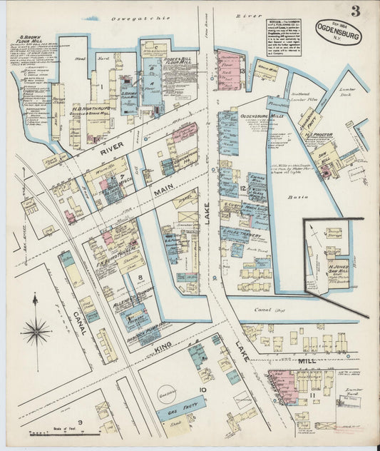 Sanborn Fire Insurance Map from Ogdensburg, St. Lawrence County, New York (1884), Sheet #0003 - Historic Sanborn Fire Insurance Map Print, vintage old map wall art, antique decor, genealogy gift, New York New York map