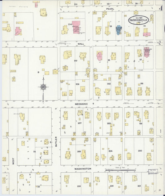 Sanborn Fire Insurance Map from Harrisonville, Cass County, Missouri (1909), Sheet #0004 - Historic Sanborn Fire Insurance Map Print, vintage old map wall art, antique decor, genealogy gift, Missouri Missouri map