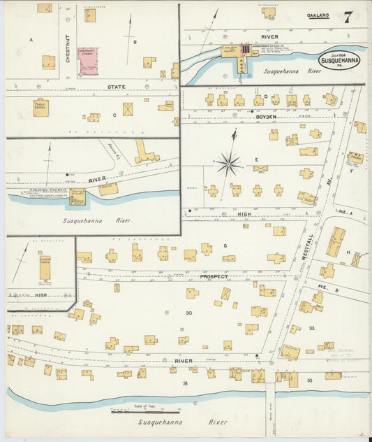 Sanborn Fire Insurance Map from Susquehanna, Susquehanna County, Pennsylvania (1904), Sheet #0007 - Historic Sanborn Fire Insurance Map Print, vintage old map wall art, antique decor, genealogy gift, Pennsylvania Pennsylvania map