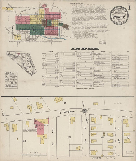 Sanborn Fire Insurance Map from Quincy, Gadsden County, Florida (1922), Sheet #0001 - Complete Map Set gallery image, historic Sanborn map, vintage wall art, Florida Florida