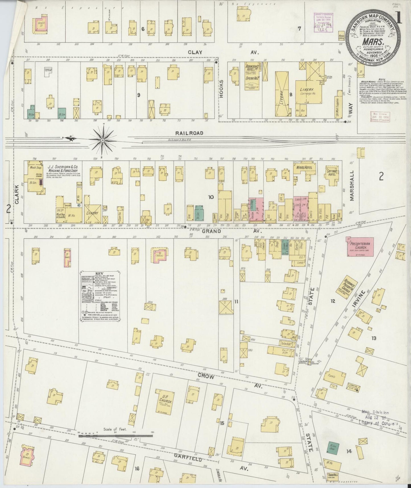 Sanborn Fire Insurance Map from Mars, Butler County, Pennsylvania (1905), Sheet #0001 - Historic Sanborn Fire Insurance Map Print, vintage old map wall art, antique decor, genealogy gift, Pennsylvania Pennsylvania map