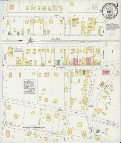 Sanborn Fire Insurance Map from Mars, Butler County, Pennsylvania (1905), Sheet #0001 - Historic Sanborn Fire Insurance Map Print, vintage old map wall art, antique decor, genealogy gift, Pennsylvania Pennsylvania map