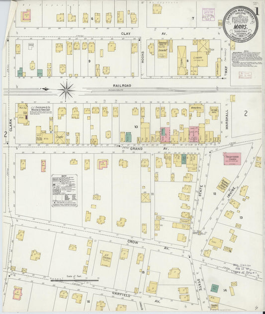 Sanborn Fire Insurance Map from Mars, Butler County, Pennsylvania (1905), Sheet #0001 - Historic Sanborn Fire Insurance Map Print, vintage old map wall art, antique decor, genealogy gift, Pennsylvania Pennsylvania map